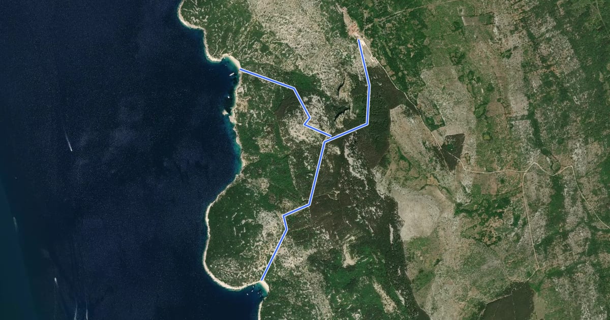 Маршрут 327 Lubenice - plaža Luka - Plava grota на спутниковом снимке