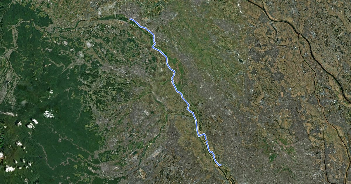 Маршрут 荒川サイクリングロード на спутниковом снимке
