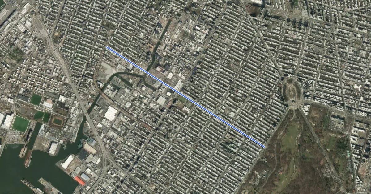 Маршрут 3rd Street на спутниковом снимке