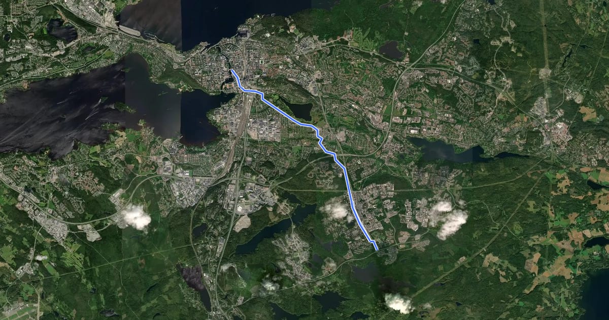 Маршрут 4 Tampere - Hervanta на спутниковом снимке