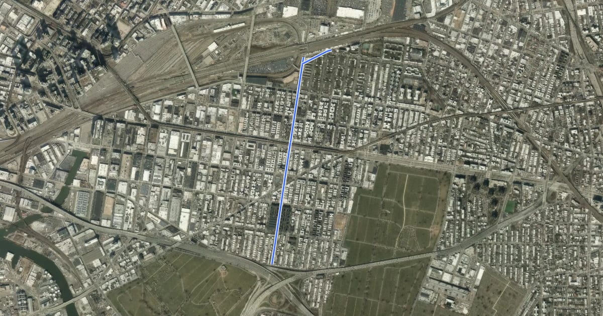 Маршрут 43rd Street на спутниковом снимке