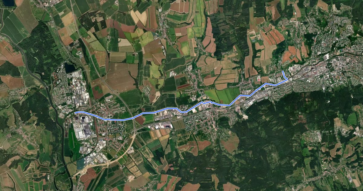 Маршрут 471B Otrokovice - Zlín (bezpečnější) на спутниковом снимке