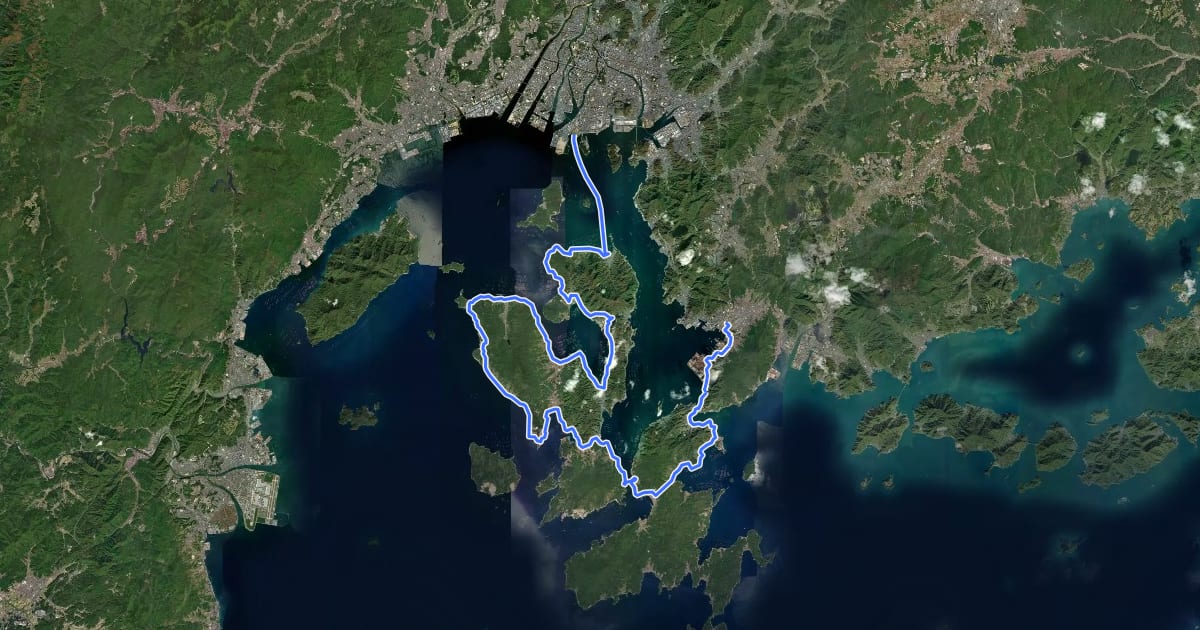 Маршрут かきしま海道サイクリングロード на спутниковом снимке