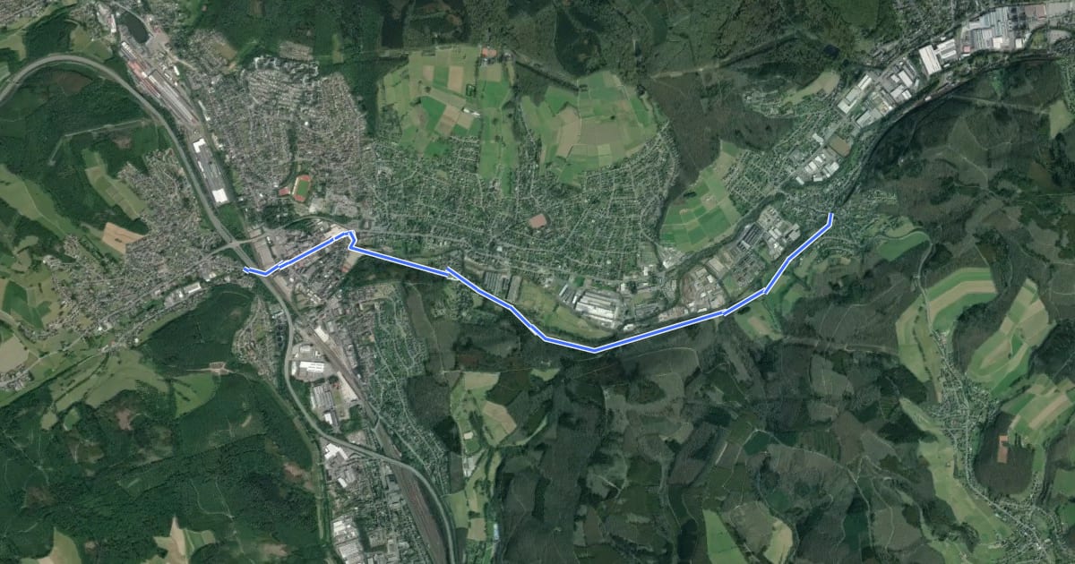 Маршрут (49) Kreuztal - (52) Kreuztal-Kredenbach на спутниковом снимке