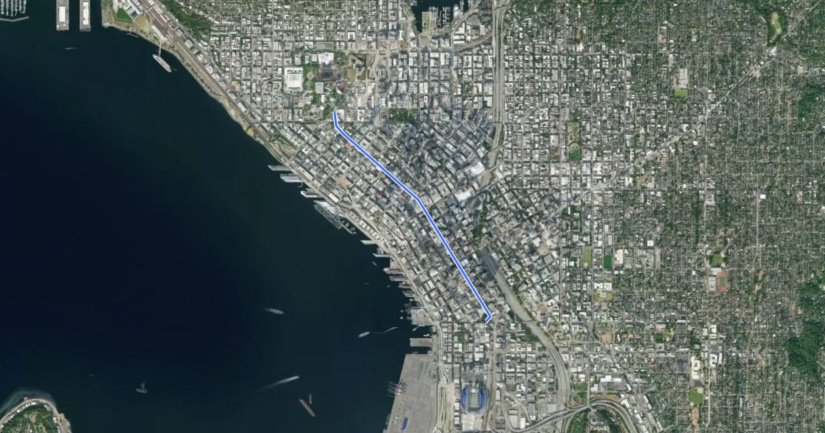 Маршрут 4th Ave Cycletrack на спутниковом снимке