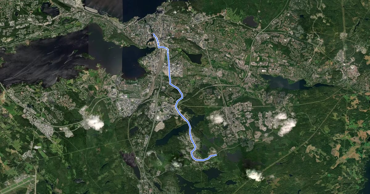 Маршрут 5 Tampere - Vuores на спутниковом снимке