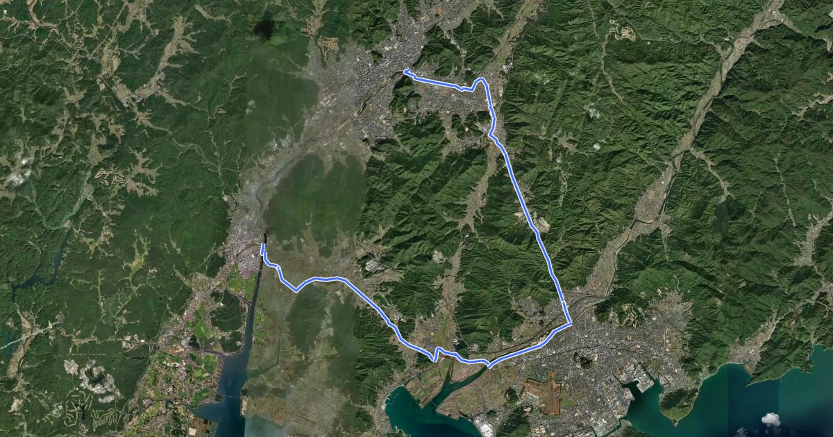 Маршрут 山口県道502号　山口防府小郡自転車道線 на спутниковом снимке