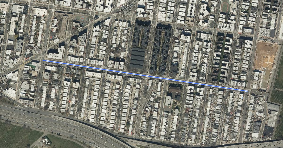 Маршрут 50th Avenue на спутниковом снимке