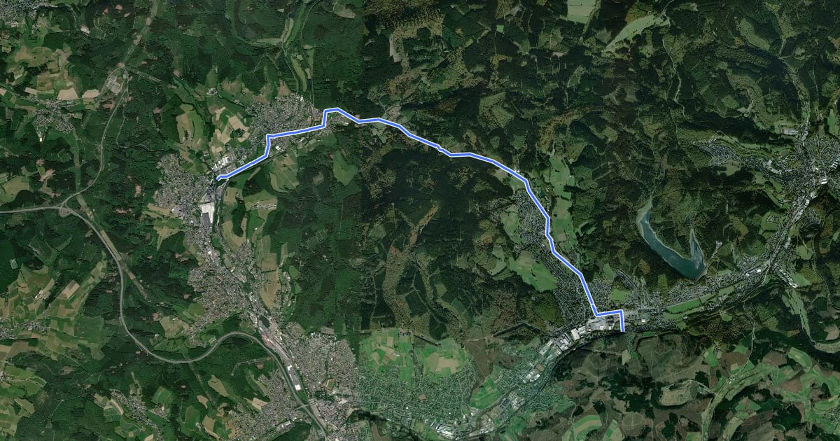 Маршрут (51) Kreuztal-Krombach - (53) Hilchenbach-Dahlbruch на спутниковом снимке