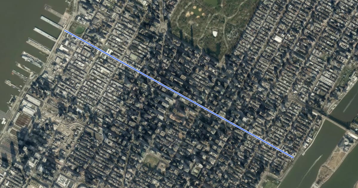Маршрут 52nd Street на спутниковом снимке