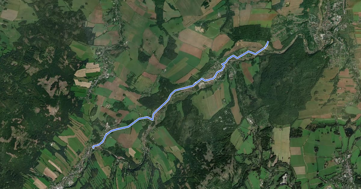 Маршрут 54 Písečná - Mikulovice (CZ/PL) на спутниковом снимке