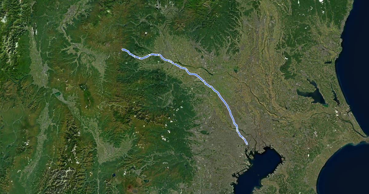 Маршрут 中山道 на спутниковом снимке