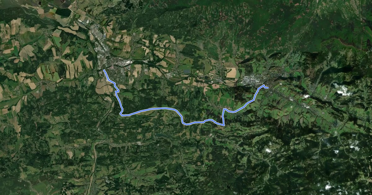 Маршрут 6012 Valašské Meziříčí - Rožnov p/R на спутниковом снимке