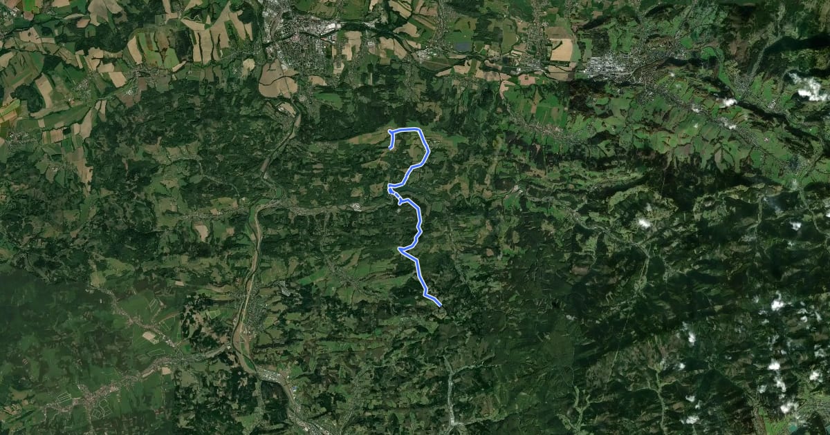 Маршрут 6018 Dušná (rozc. Cáb) - Malá Lhota (rozc.) на спутниковом снимке