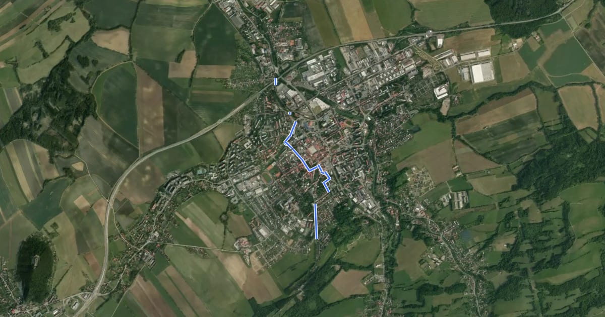 Маршрут 6175A Nový Jičín - přes centrum на спутниковом снимке