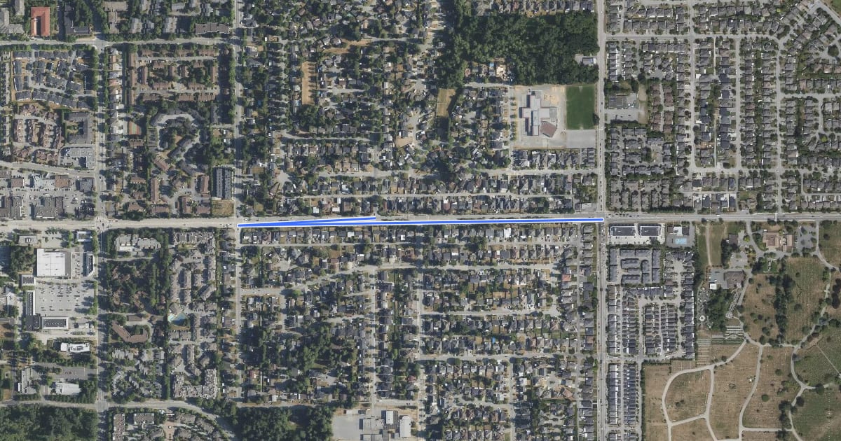 Маршрут 72 Avenue bike route на спутниковом снимке