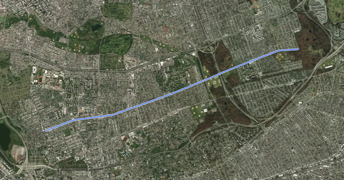 Маршрут 73rd Avenue на спутниковом снимке