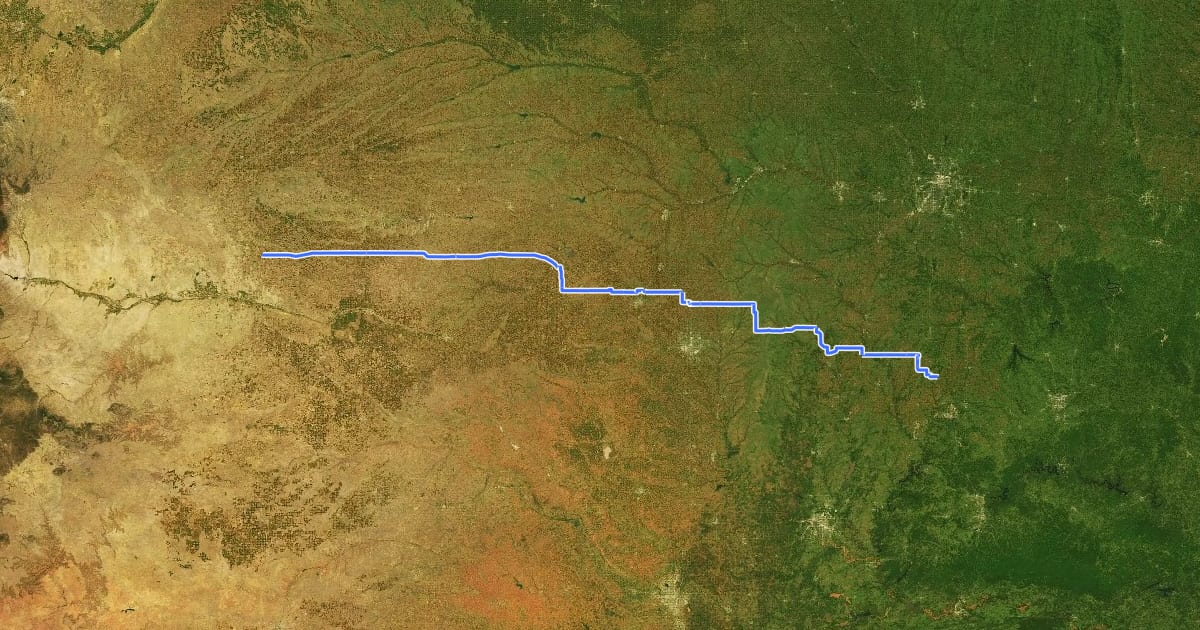 Маршрут 76 (Kansas) на спутниковом снимке