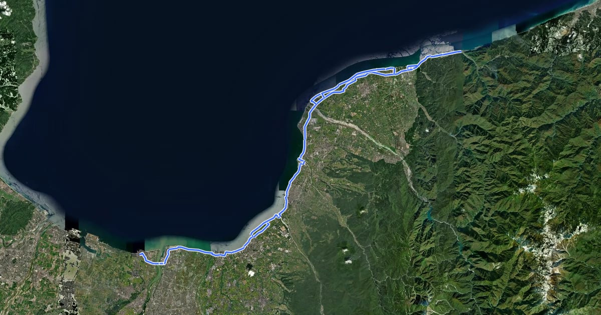 Маршрут 富山湾岸サイクリングコース на спутниковом снимке