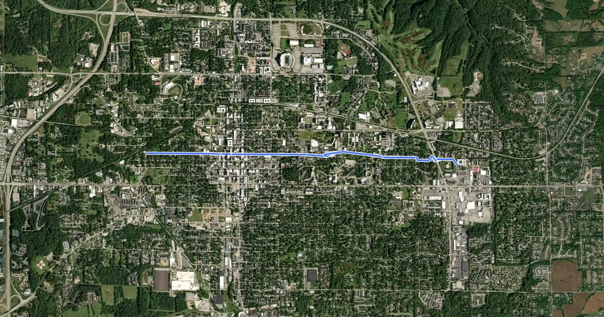Маршрут 7th Street Greenway на спутниковом снимке