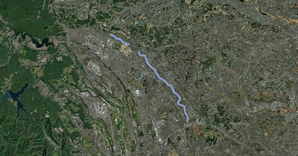 Маршрут 境川ゆっくりロード на спутниковом снимке