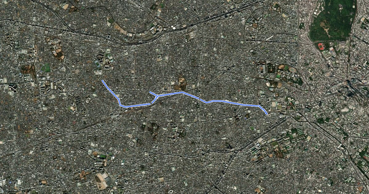 Маршрут 北沢川緑道 на спутниковом снимке