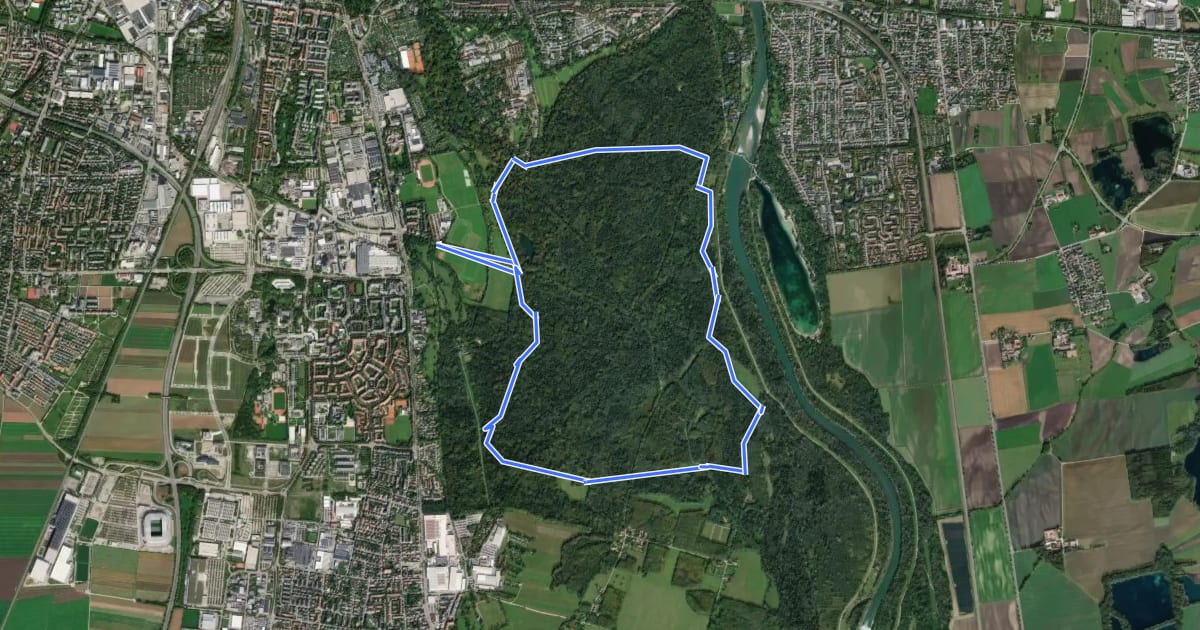 Маршрут 8km Rundweg Siebentischwald на спутниковом снимке