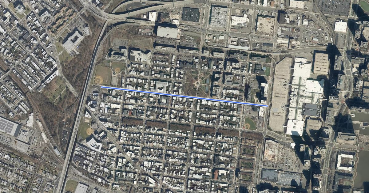 Маршрут 8th Street на спутниковом снимке