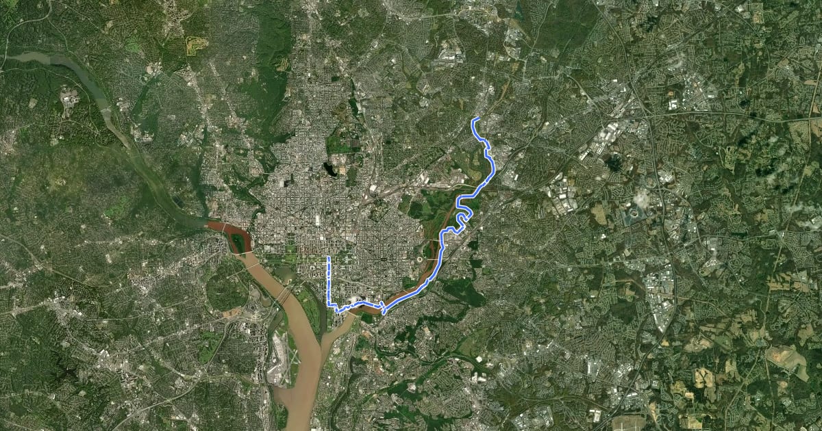 Маршрут 9/11 National Memorial Trail (DC/Maryland Anacostia Alternative) на спутниковом снимке
