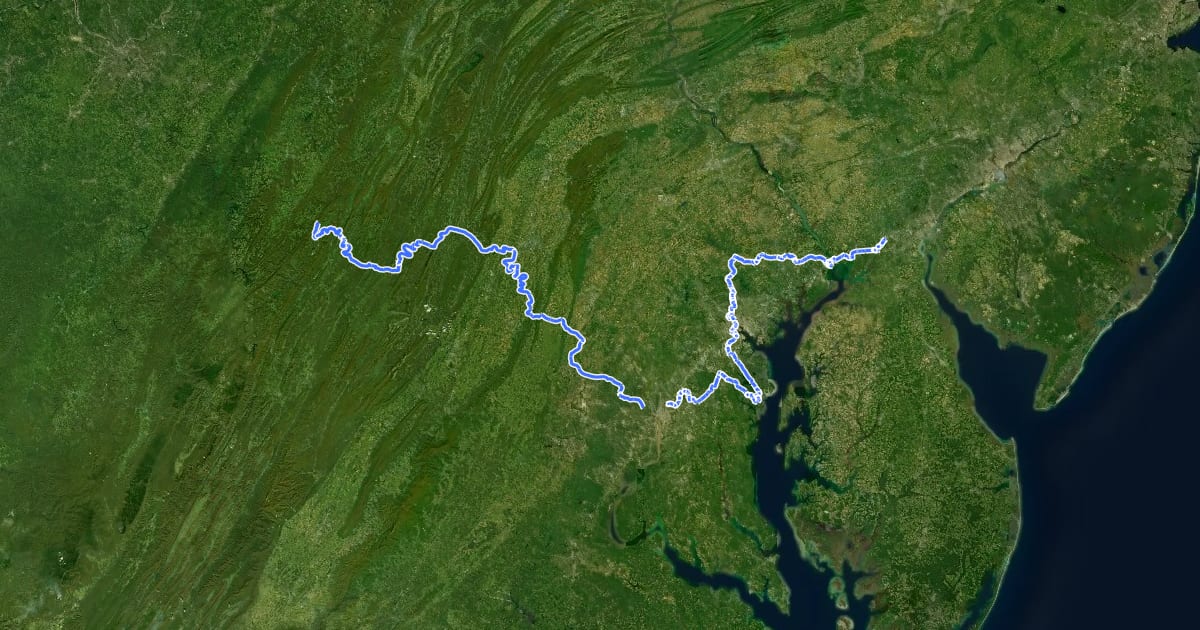 Маршрут 9/11 National Memorial Trail (Maryland) на спутниковом снимке