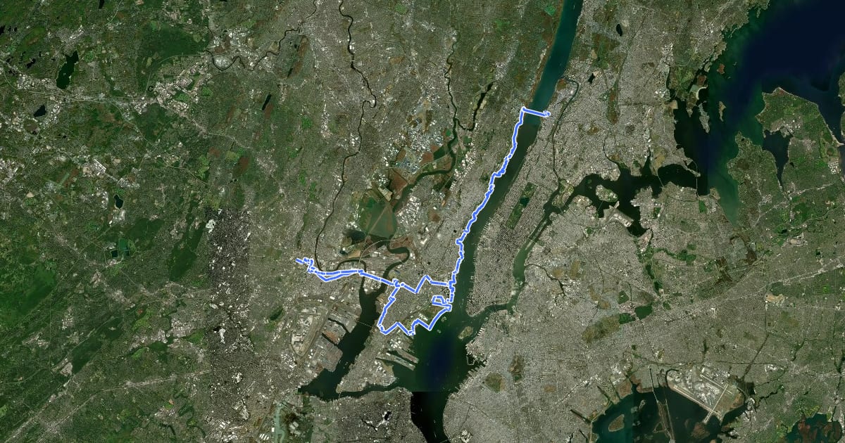 Маршрут 9/11 National Memorial Trail (New Jersey Newark Spur) на спутниковом снимке