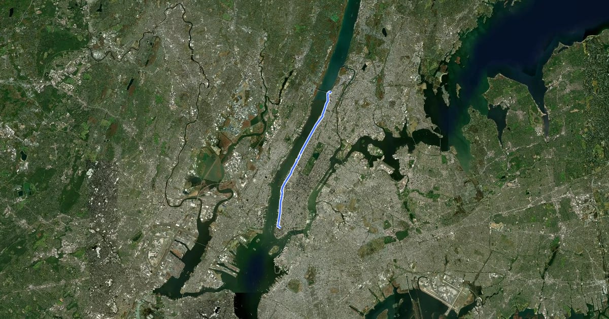 Маршрут 9/11 National Memorial Trail (New York Manhattan) на спутниковом снимке