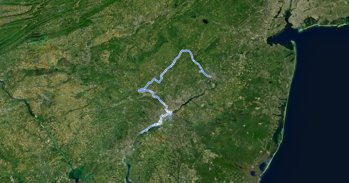 Маршрут 9/11 National Memorial Trail (Pennsylvania Philadelphia area) на спутниковом снимке