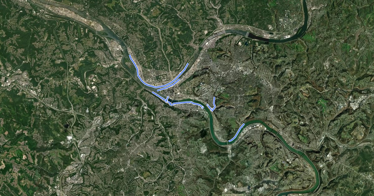 Маршрут 9/11 National Memorial Trail (Pennsylvania Pittsburgh area) на спутниковом снимке