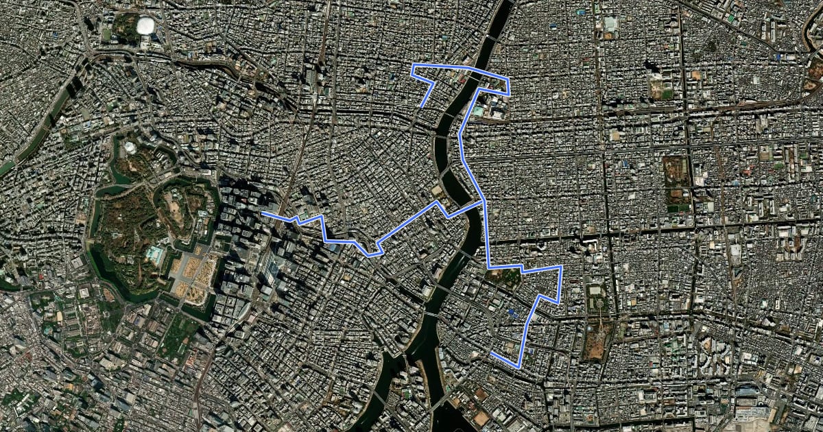 Маршрут 歴史と文化の散歩道　日本橋本所深川コース на спутниковом снимке