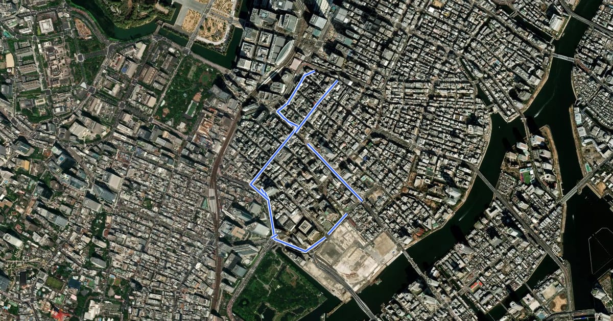 Маршрут 中央区散歩道(銀ブラコース) на спутниковом снимке