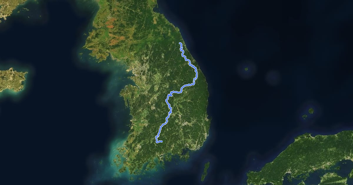 Маршрут 백두대간 на спутниковом снимке