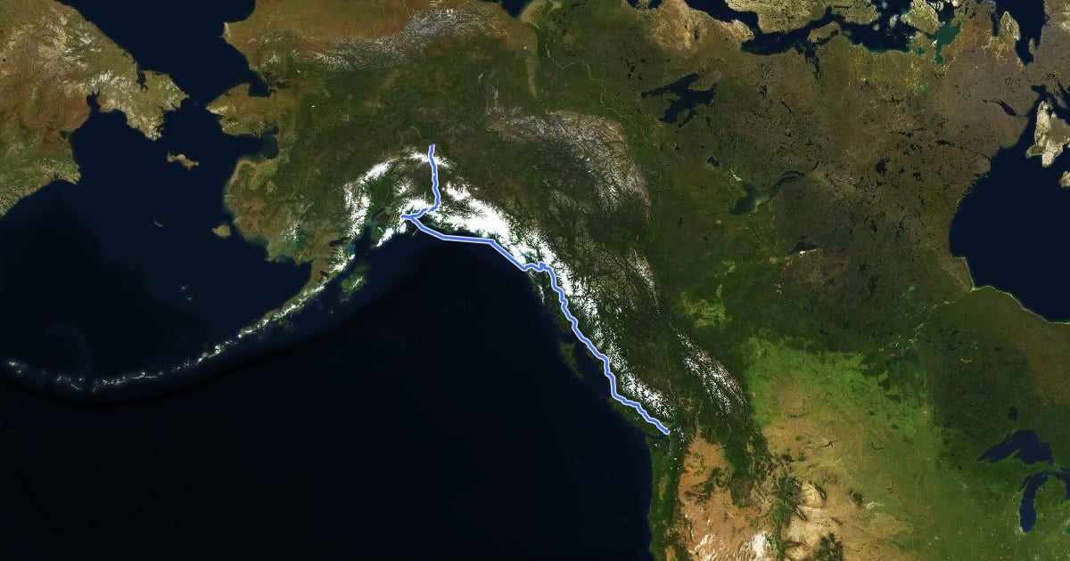Маршрут 95 (Alaska) на спутниковом снимке