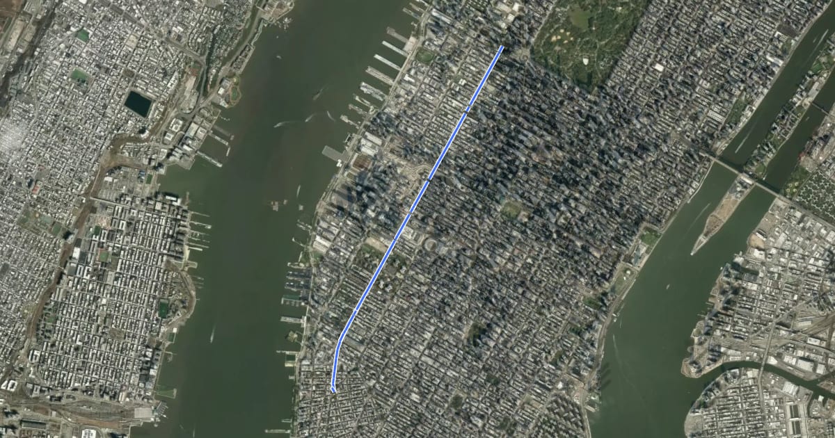 Маршрут 9th Ave/Hudson на спутниковом снимке