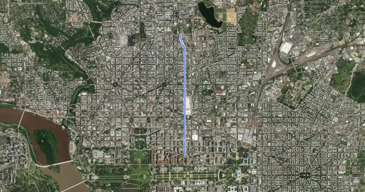 Маршрут 9th Street Northwest на спутниковом снимке