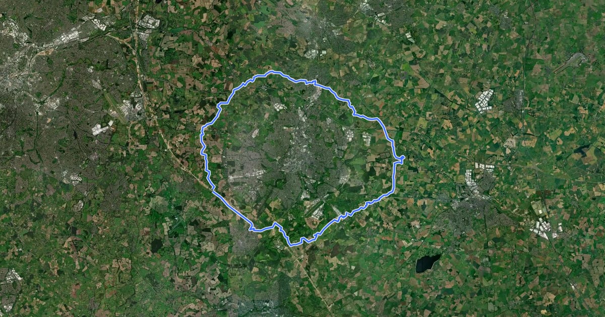 Маршрут A Coventry Way на спутниковом снимке