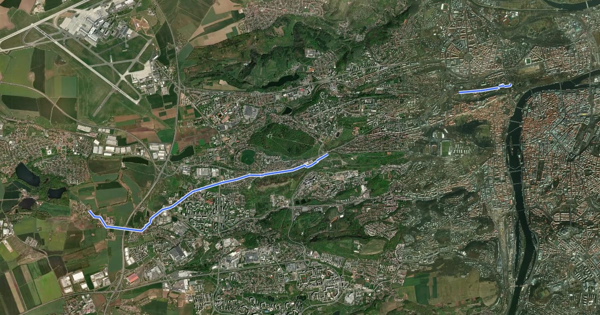 Маршрут A15, Břevnovská на спутниковом снимке