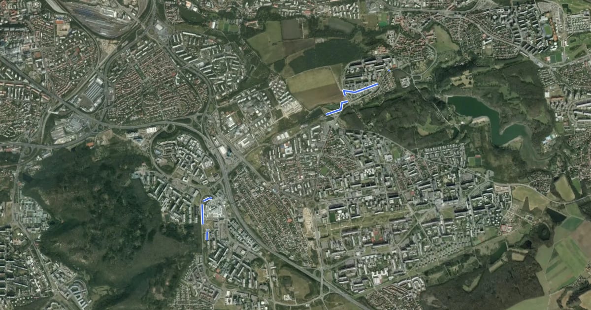 Маршрут A225, neproznačené úseky на спутниковом снимке