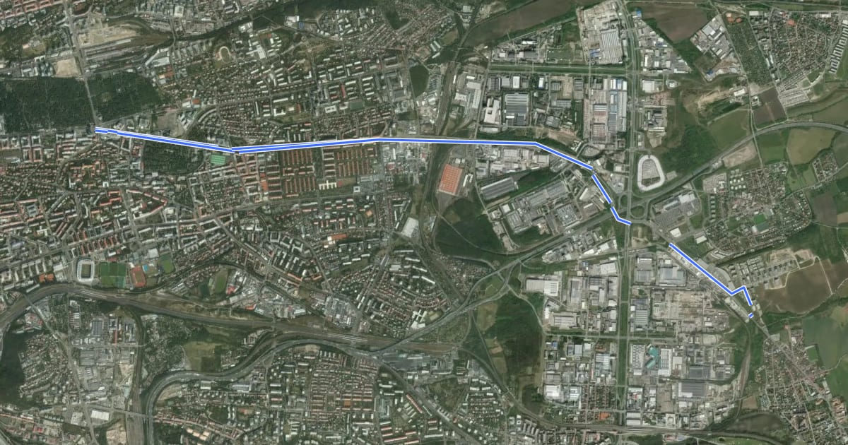 Маршрут A232 на спутниковом снимке