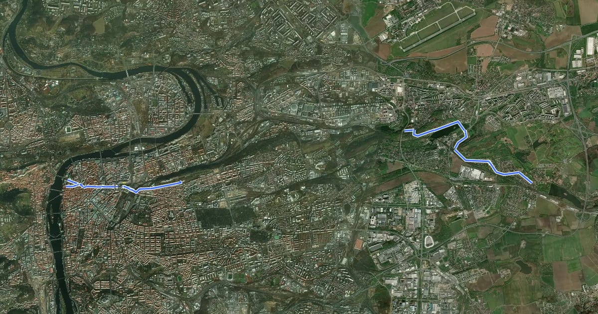 Маршрут A25, Žižkovská на спутниковом снимке