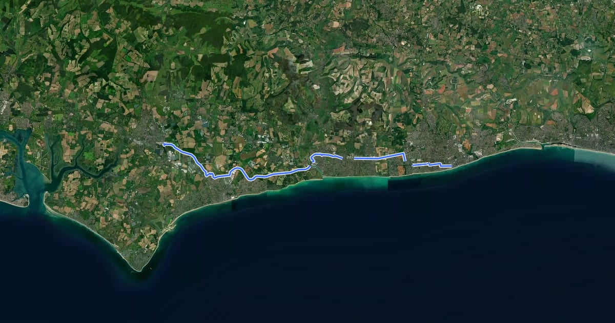 Маршрут A259 cycle route (Chichester - Worthing) на спутниковом снимке