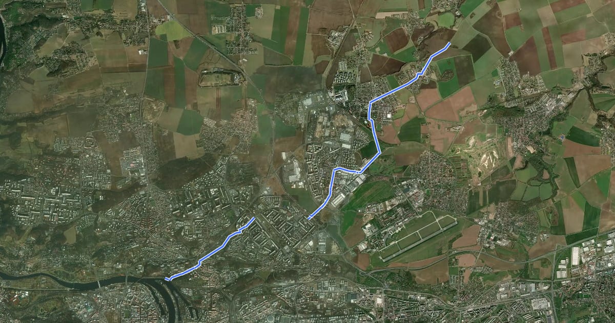 Маршрут A27, Bulovka - Letňany, značená část на спутниковом снимке