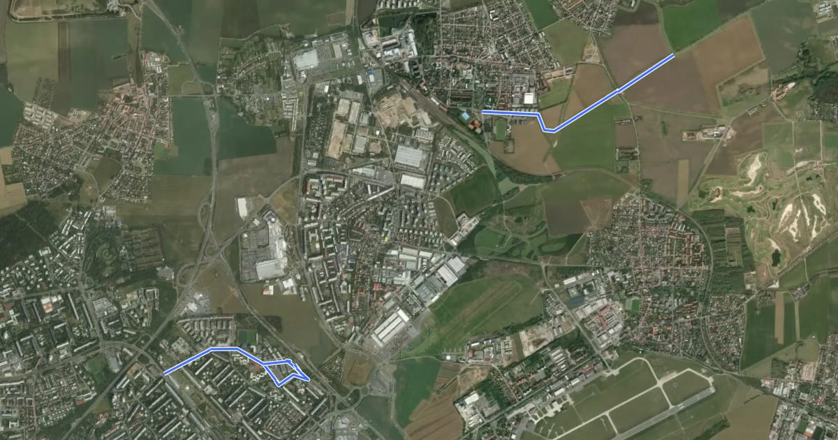 Маршрут A27, Bulovka, neznačená část на спутниковом снимке