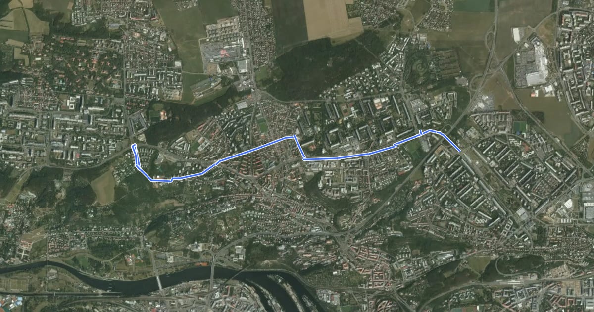 Маршрут A28, Bohnické údolí - návrh на спутниковом снимке