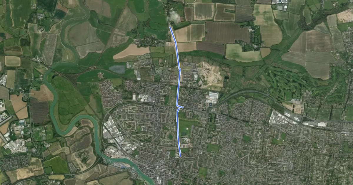 Маршрут A284 Cycle Route на спутниковом снимке